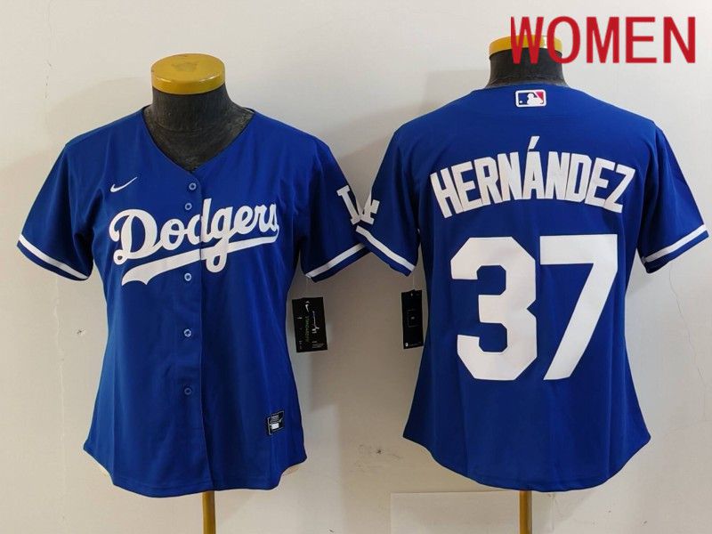 Women Los Angeles Dodgers 37 Hernandez Blue Nike Game 2024 MLB Jersey style 7261